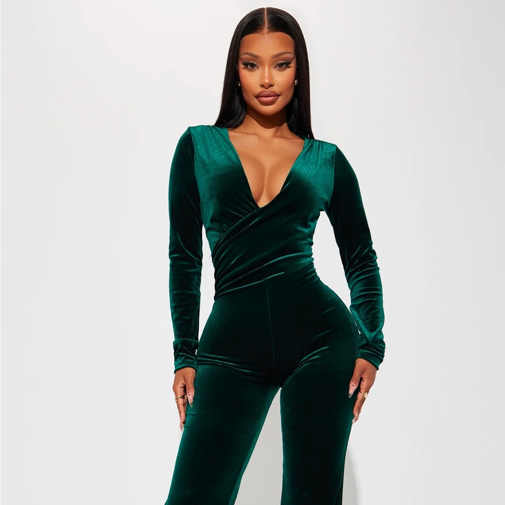Green velvet jumpsuit